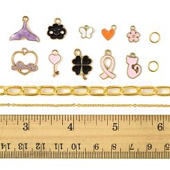 DIY ブレスレット & ネックレス作成キット  真鍮アズキチェーンネックレスを含む  合金エナメルチャーム  鉄オープン丸カン  ミックスカラー  200mm&nbsp;DIY-FS0010-11