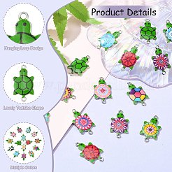 60 個 15 スタイル合金エナメル コネクタ チャーム  花と丸とフットボールの模様を持つ亀のリンク  プラチナ  ミックスカラー  29x16mm  4個/スタイル&nbsp;ENAM-CJ0004-40