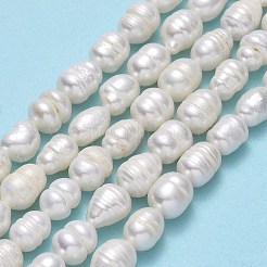 天然養殖淡水パールビーズ連売り  ライス  リネン  7~10x5.5~6mm  穴：0.7mm  約42~45個/連  13.39''（34センチメートル）&nbsp;PEAR-J006-19A-01