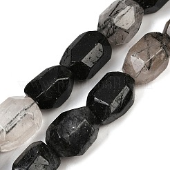 天然石ブラックルチルクォーツビーズ連売り  多面カット  ナゲット  19.5~23x14~15.5x13.5~15.5mm  穴：0.9mm  約18~19個/連  14.96~15.47''（38~39.3センチメートル）&nbsp;G-F796-C02-01