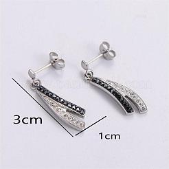 ステンレススチールアーチダングルスタッドピアス3組  ラインストーン付き  ステンレス鋼色  30x10mm&nbsp;JE7979