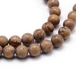 天然ピクチャージャスパーラウンドビーズ連売り  4mm  穴：1mm  約89個/連  15インチ&nbsp;G-J303-08-4mm