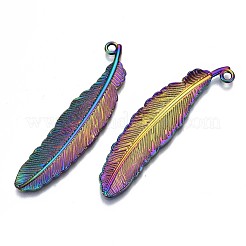 合金ビッグサイズペンダントトップ  カドミウムフリー＆鉛フリー  羽  虹色  52x12x2mm  穴：2mm&nbsp;PALLOY-N156-035-RS