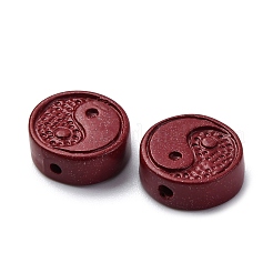 合成辰砂ビーズ  太極ビーズ付き平丸  レッド  12x4mm&nbsp;PW-WG87FA3-01
