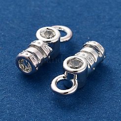 真鍮製コードエンドパーツ  クリアキュービックジルコニア付きエンドキャップ  コラム  925銀メッキ  11x4x3.5mm  穴：2mm  内径：2mm&nbsp;KK-G479-04B-S