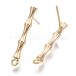真鍮製スタッドピアスパーツ  カン付き  ニッケルフリー  竹  18KGP本金メッキ  23x3mm  穴：1.4mm  ピン：1mm&nbsp;KK-N230-08G-NF