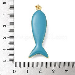 魚の真鍮マイクロキュービックジルコニアペンダントを切り開きます  エナメルと天然ラピスラズリを使用  ラックめっき  長持ちメッキ  鉛フリー＆カドミウムフリー  ダークターコイズ  43x16x9mm  穴：4x3.5mm&nbsp;KK-K408-49G-04