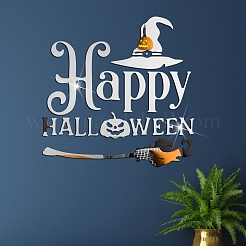 ハロウィーンのテーマアクリル自己接着家具フィルム  鏡壁ステッカーの装飾用  ハッピーハロウィン  銀  300x214x1mm  2個/セット&nbsp;DIY-WH0225-86
