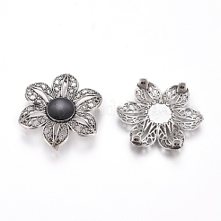 アンティークシルバーメッキ合金マルチ連リンク  エナメル  花  ブラック  32x36x4mm  穴：1.6mm&nbsp;ENAM-L030-K03-AS
