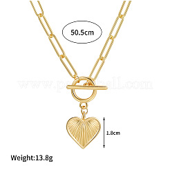 合金製ハートペンダント、ペーパークリップチェーンネックレス、女性用留め具付き  ゴールドカラー  19.88インチ（50.5cm）&nbsp;FS-WGE9524-01