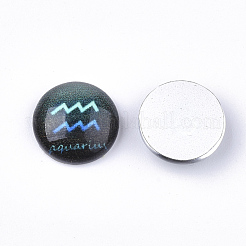 フラットバックガラスカボションハンドメイドDIYパーツ  星座模様のドーム/半円形  ミックスカラー  12x4mm&nbsp;GGLA-S047-02
