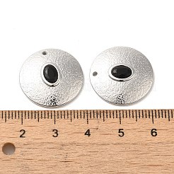 304ステンレスペンダント  ラインストーン付き  フラットラウンドのチャーム  ステンレス鋼色  ジェット  20x3.8mm  穴：1.4mm&nbsp;STAS-L022-055P-02