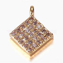 真鍮キュービックジルコニアチャーム  菱形  ミックスカラー  10.5x8x2mm  穴：0.7mm&nbsp;KK-N0106-10