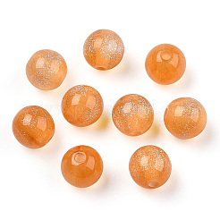 ラウンド模造キャッツアイ樹脂ビーズ  グリッターパウダー付き  ペルー  8mm  穴：1.6~1.8mm&nbsp;RESI-TAC0017-08J