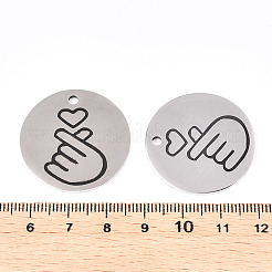 変色しない201ステンレススチールペンダント  フラットラウンドと手のジェスチャーのハート  ステンレス鋼色  30x1.5mm  穴：2mm&nbsp;LS-STAS-T064-38P-29