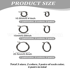 6ペア6スタイルステンレススチールリングフープピアス女性用  ステンレス鋼色  10.5~20.5x2mm  1ペア/スタイル&nbsp;EJEW-LP0001-41