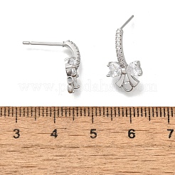 真鍮製、キュービックジルコニアのスタッドピアス金具  カドミウムフリー＆ニッケルフリー＆鉛フリー  蝶結び  プラチナ  17x10mm  穴：1.8mm  ピン：0.5x12mm&nbsp;KK-Q048-24P