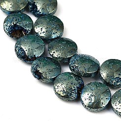 電気メッキされた天然溶岩岩ビーズ連売り  フラットラウンド  メッキグリーン  10x4.5mm  穴：1.2mm  約40~41個/連  15.43''~15.75''（39.2~40センチメートル）&nbsp;G-K388-01H