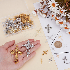 56pcs14スタイルチベットスタイルアロイペンダント  カドミウムフリー＆鉛フリー  クロス  アンティークシルバー＆アンティーク金色  16.5~42.5x10~63x1~4mm  穴：1~2mm  4個/スタイル&nbsp;FIND-AR0005-31