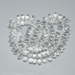 ガラスビーズ連売り  トップドリルビーズ  多面カット  ティアドロップ  透明  21x9~10mm  穴：1mm  約98~100本/ 22インチ&nbsp;EGLA-S142-10x21mm-10