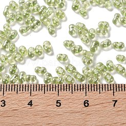 ガラスシードビーズ  透明色光沢  ピーナッツ  黄緑  4~4.5x2~2.5x2~2.5mm  穴：0.8~0.9mm  約10000個/ポンド&nbsp;SEED-L011-05B-09