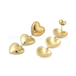 304ステンレススチール製ハートダングルスタッドピアス（女性用）  ゴールドカラー  43x14mm&nbsp;EJEW-U020-05G