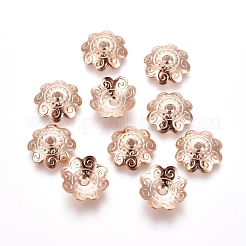 304ステンレススチールビーズキャップ  花  マルチ花弁  ローズゴールド  11x3mm  穴：1.4mm&nbsp;STAS-E484-42RG