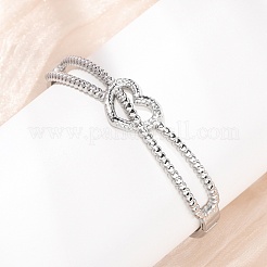 女性用304ステンレススチールヒンジ付きバングル  ハート  ステンレス鋼色  内径：2.36x2.01インチ（6x5.1cm）&nbsp;BJEW-F527-02P