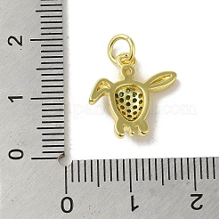 本物の 18k 金メッキ真鍮パヴェグリーンキュービックジルコニアペンダント  カドミウムフリー＆ニッケルフリー＆鉛フリー  丸カン付き  カメ  14.5x14.5x3.5mm  穴：3mm&nbsp;KK-M283-07E-03