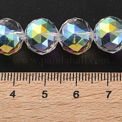 透明電気メッキガラスビーズ連売り  ラウンド  半分虹メッキ  多面カット  クリアAB  12x11mm  穴：1.6mm  約33個/連  14.37インチ（36.5cm）&nbsp;EGLA-N002-34D-H01