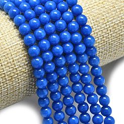 天然石マレーシアジェイドビーズ連売り  染め＆加熱  ラウンド  ブルー  6~6.5mm  穴：1mm  約60~62個/連  14.96インチ（38cm）&nbsp;G-L645-A01-6mm-13