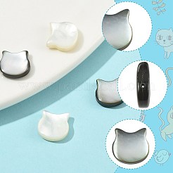 4個2色の天然ブラックリップシェルとホワイトシェルビーズセット  猫の形  10x10x4mm  穴：0.8mm  2個/カラー&nbsp;SSHEL-FS0001-10