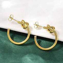 304ステンレススチールノットスタッドピアス  イオンプレーティング（ip）  18KGP本金メッキ  24.5x7.5mm&nbsp;EJEW-S272-04G