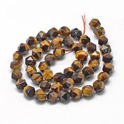 天然石タイガーアイビーズ連売り  スターカットラウンドビーズ  多面カット  8~10x7~8mm  穴：1mm  約48個/連  15.3インチ&nbsp;G-R448-8mm-04