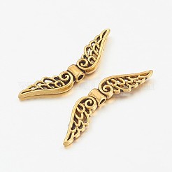 チベット風合金ビーズ  ウイング  アンティーク黄金  7.5x30x3mm  穴：1mm&nbsp;X-GLF10829Y-NF