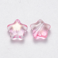 スプレープリントガラスビーズ  グリッターパウダー付き  スター  ピンク  8x8.5x4mm  穴：1mm&nbsp;LS-GLAA-R211-04-E01