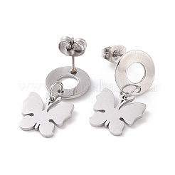 304ステンレススチール製バタフライダングルスタッドピアス（女性用）  ミックスカラー  22.5mm  ピン：0.8mm&nbsp;EJEW-G328-06