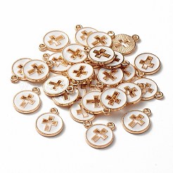 ライトゴールドメッキの合金エナメルペンダント  クロスとフラットラウンド  ミックスカラー  15x12x1.5mm  穴：1.6mm&nbsp;ENAM-R136-18