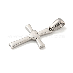変色しない304ステンレススチールペンダント  ハートチャーム付きクロス  ステンレス鋼色  23.5x16x2.5mm  穴：7x3.5mm&nbsp;STAS-C102-14P