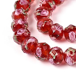 手作りの蓄光ビーズの連売り  ロンデル  インナー花と  多面カット  クリムゾン  9~10x7~8mm  穴：1~1.6mm  約40個/連  12.01インチ（30.5cm）&nbsp;LAMP-N037-01B