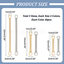 120個 6スタイル 304ステンレススチール バーコネクターチャーム  スティックリンク  ゴールデン·ステンレス鋼色  12~25x2x1mm  穴：1mm  20個/スタイル&nbsp;STAS-PH0005-57