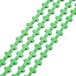 4連売り合成ターコイズ染色ビーズ連売り  宗教クロス  ライムグリーン  15.5x12x4mm  穴：1.4mm  約24~26個/連  14.96''~16.14''（38~41センチメートル）&nbsp;G-TA0003-29E