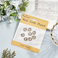 8個のPVD真空メッキ201ステンレススチールペンダント  エナメル  フラットラウンド、蝶のチャーム付き  18KGP本金メッキ  ブラック  18x15x1.5mm  穴：1.8mm&nbsp;STAS-BBC0008-02