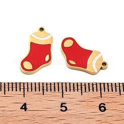 イオンプレーティング（IP）304ステンレスペンダント  クリスマステーマのエナメルチャーム  ゴールドカラー  クリスマスソックス  8.5x1.5mm  穴：1mm&nbsp;STAS-S140-03J