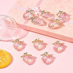 10個透明アクリルパーツ  苺  ピンク  32x23x14.5mm  穴：2.5mm&nbsp;MACR-FS0002-08B