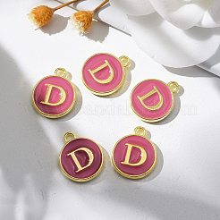 金メッキ合金エナメルチャーム  カドミウムフリー＆鉛フリー  エポチャーム  アルファベット付きフラットラウンド  カメリア  文字.d  14x12x2mm  穴：1.5mm&nbsp;ENAM-S118-08D