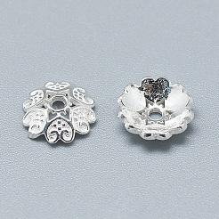 925スターリングシルバービーズキャップ  6花びら  花  銀  8x2mm  穴：1.2mm&nbsp;X-STER-T002-87S