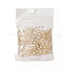 ラックメッキ金真鍮ツイストラウンドリンクチェーン  プラスチックパールビーズ付き  溶接されていない  カード用紙付き  ホワイト  12x6.5x8mm&nbsp;CHC-C026-25