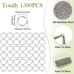 304ステンレススチールオープン丸カン  ステンレス鋼色  10x1mm  18ゲージ  内径：8mm  1500個/セット&nbsp;STAS-TA0002-99B