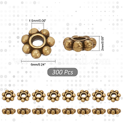 チベット風合金ビーズデイジースペーサービーズ300個  粒状ビーズ  アンティークブロンズ  6x2mm  穴：1.5mm&nbsp;TIBEB-PH0005-05AB
